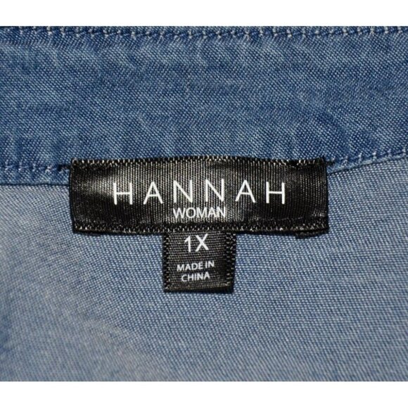 Hannah Tencel Chambray Blouse Top Long Bell Sleeve V-Neck Peplum Hem Plus 1X - Picture 8 of 10